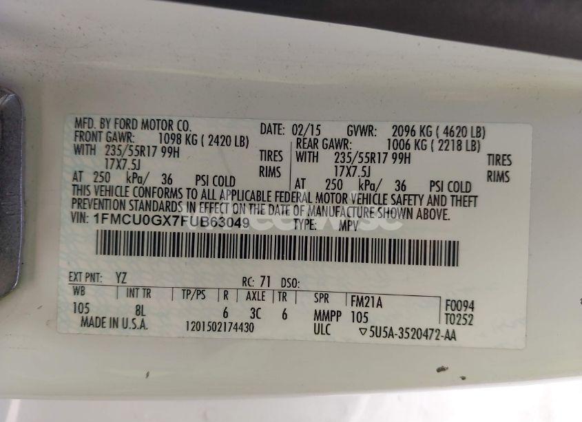 Photo 9 of 2015 Ford Escape SE (VIN 1FMCU0GX7FUB63049)