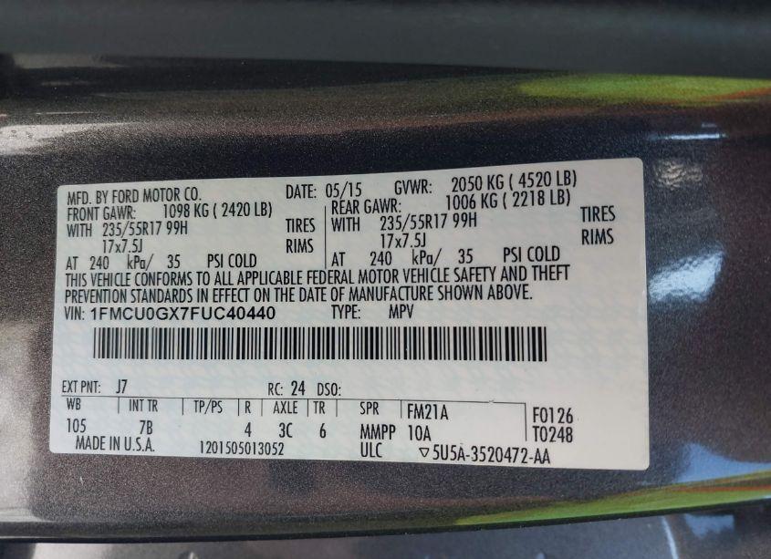 Photo 9 of 2015 Ford Escape SE (VIN 1FMCU0GX7FUC40440)