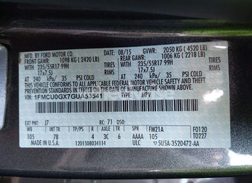 Photo 9 of 2016 Ford Escape SE (VIN 1FMCU0GX7GUA53541)