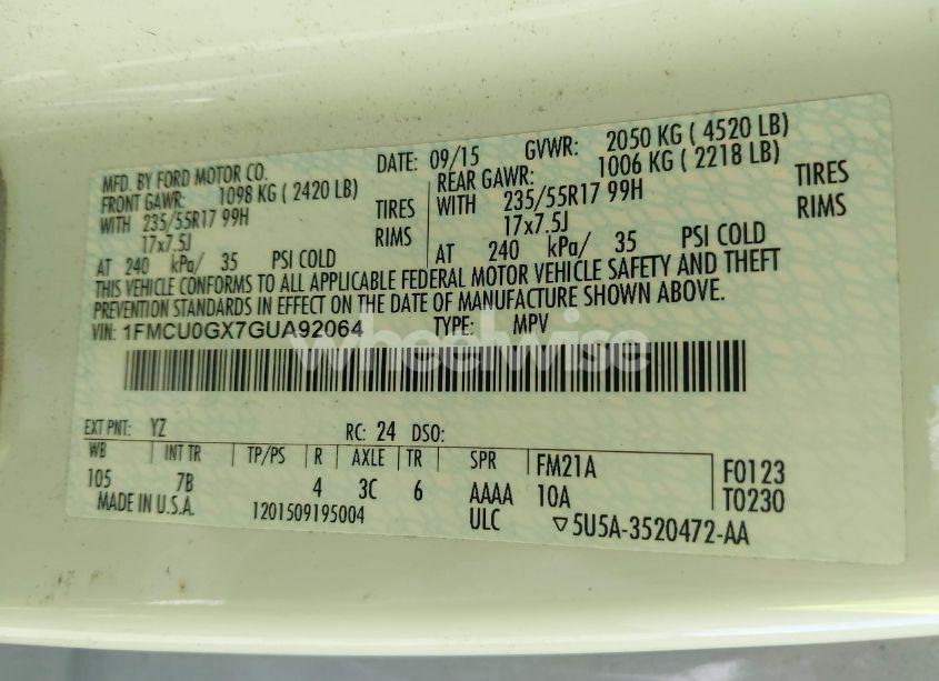 Photo 9 of 2016 Ford Escape SE (VIN 1FMCU0GX7GUA92064)