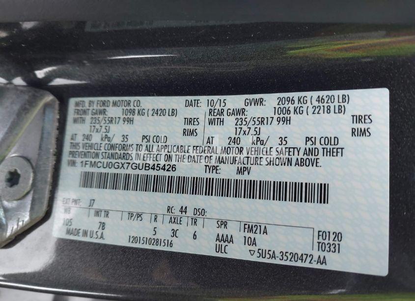 Photo 9 of 2016 Ford Escape SE (VIN 1FMCU0GX7GUB45426)