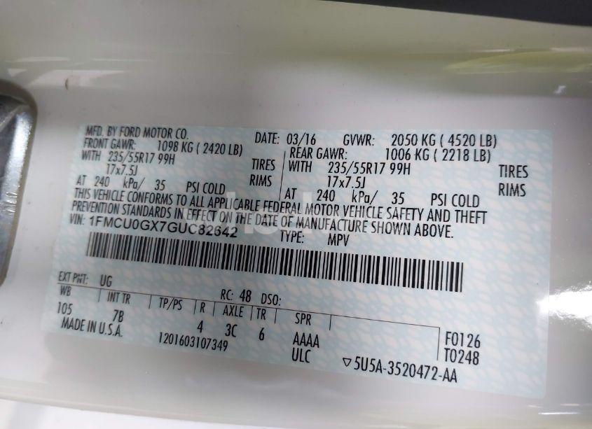 Photo 9 of 2016 Ford Escape SE (VIN 1FMCU0GX7GUC82642)