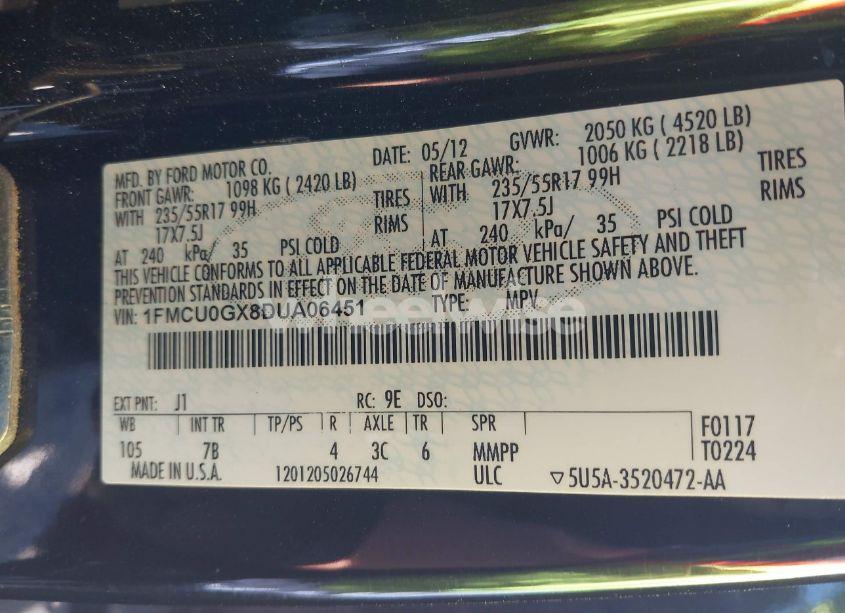 Photo 9 of 2013 Ford Escape SE (VIN 1FMCU0GX8DUA06451)