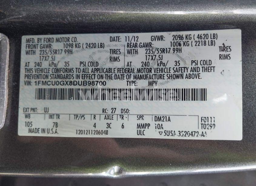 Photo 9 of 2013 Ford Escape SE (VIN 1FMCU0GX8DUB98700)