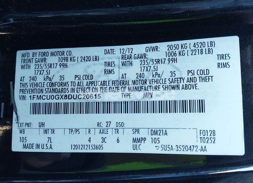 Photo 9 of 2013 Ford Escape SE (VIN 1FMCU0GX8DUC20615)