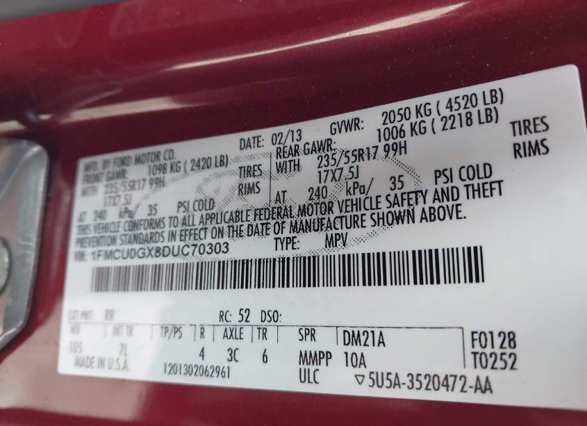 Photo 9 of 2013 Ford Escape SE (VIN 1FMCU0GX8DUC70303)