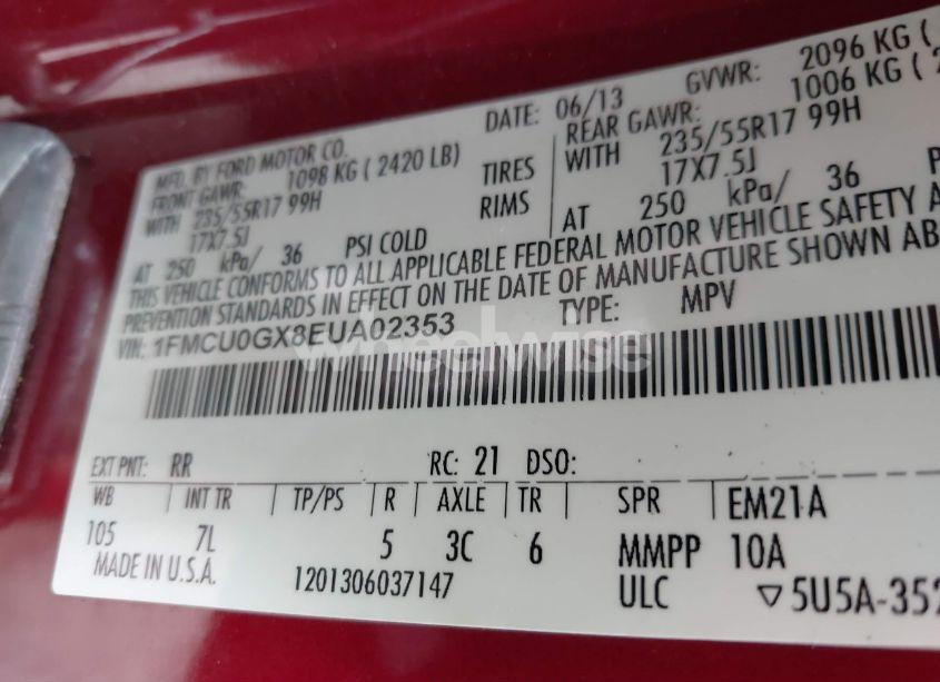 Photo 9 of 2014 Ford Escape SE (VIN 1FMCU0GX8EUA02353)