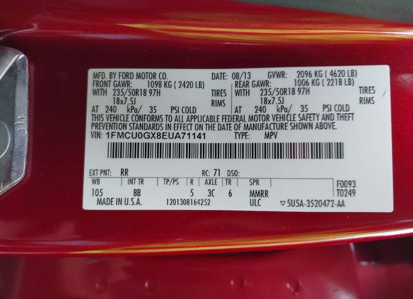 Photo 9 of 2014 Ford Escape SE (VIN 1FMCU0GX8EUA71141)