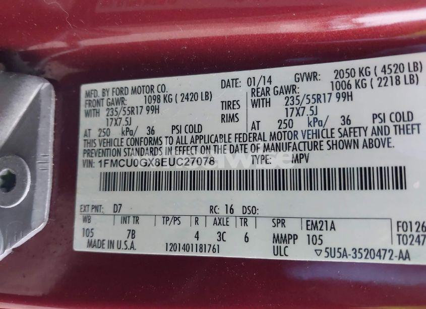 Photo 9 of 2014 Ford Escape SE (VIN 1FMCU0GX8EUC27078)