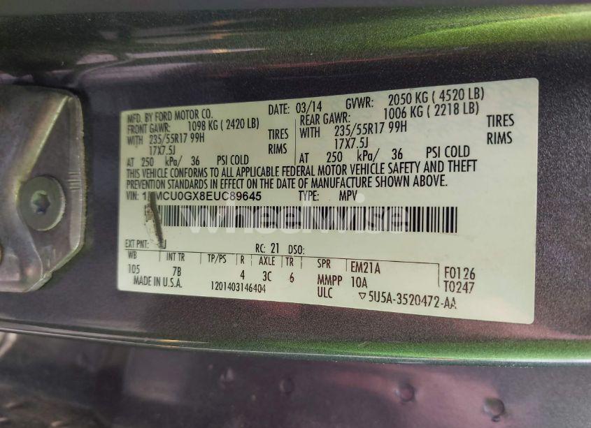 Photo 9 of 2014 Ford Escape SE (VIN 1FMCU0GX8EUC89645)