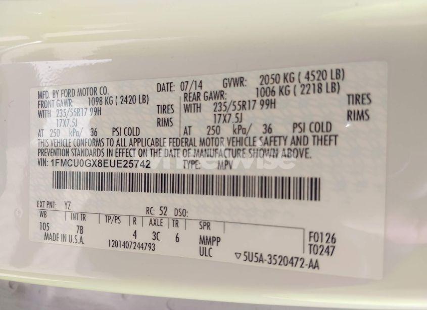 Photo 9 of 2014 Ford Escape SE (VIN 1FMCU0GX8EUE25742)