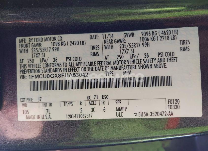 Photo 9 of 2015 Ford Escape SE (VIN 1FMCU0GX8FUA63042)