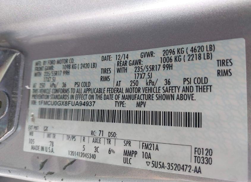 Photo 9 of 2015 Ford Escape SE (VIN 1FMCU0GX8FUA94937)