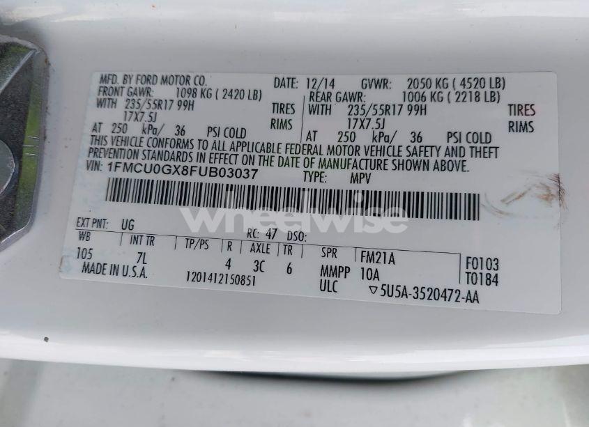 Photo 9 of 2015 Ford Escape SE (VIN 1FMCU0GX8FUB03037)