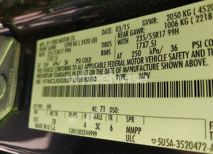 Photo 9 of 2015 Ford Escape SE (VIN 1FMCU0GX8FUB95380)