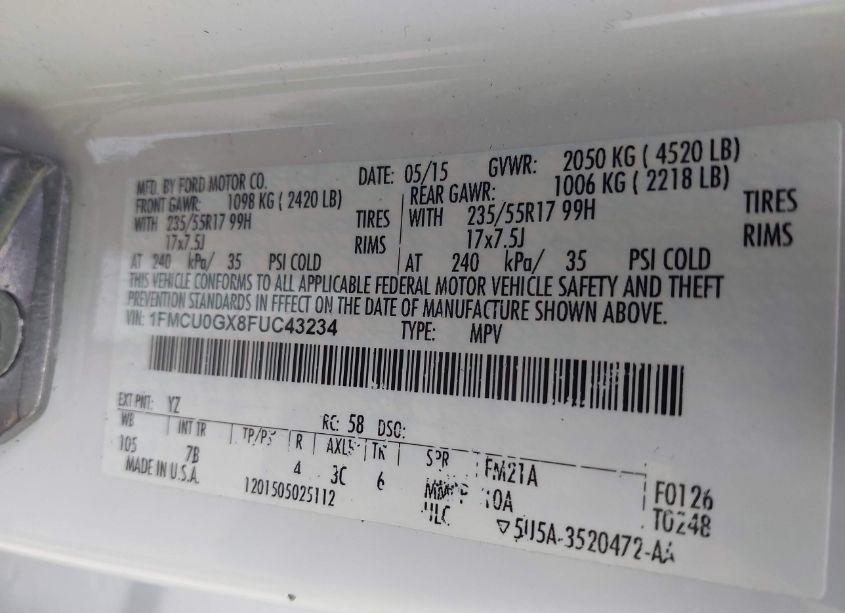 Photo 9 of 2015 Ford Escape SE (VIN 1FMCU0GX8FUC43234)