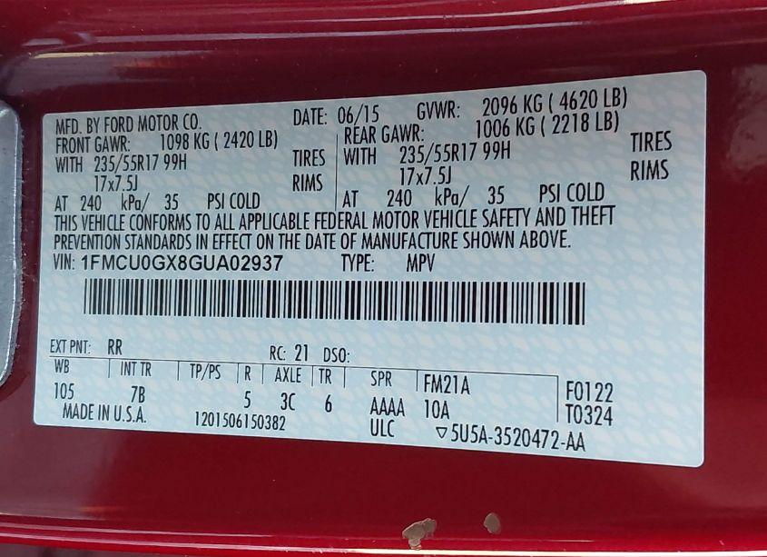 Photo 9 of 2016 Ford Escape SE (VIN 1FMCU0GX8GUA02937)