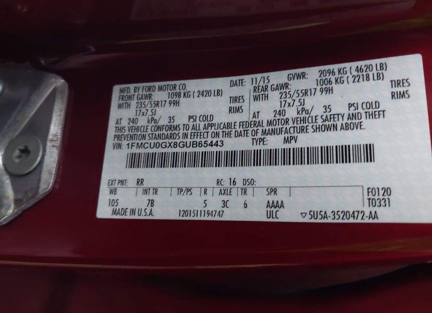 Photo 9 of 2016 Ford Escape SE (VIN 1FMCU0GX8GUB65443)