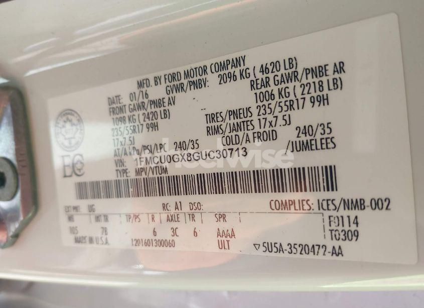 Photo 9 of 2016 Ford Escape SE (VIN 1FMCU0GX8GUC30713)