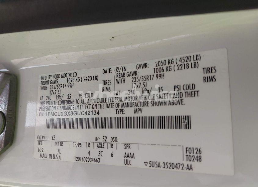 Photo 9 of 2016 Ford Escape SE (VIN 1FMCU0GX8GUC42134)