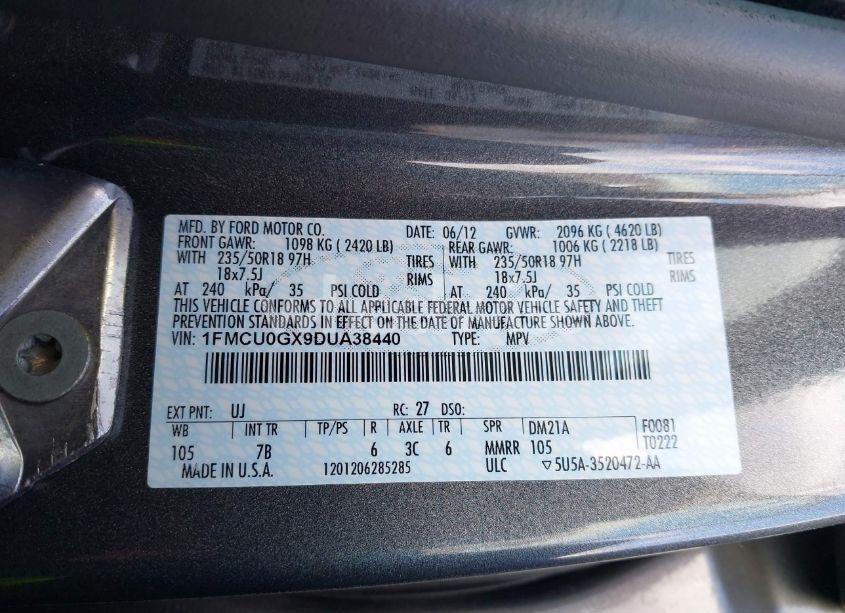 Photo 9 of 2013 Ford Escape SE (VIN 1FMCU0GX9DUA38440)