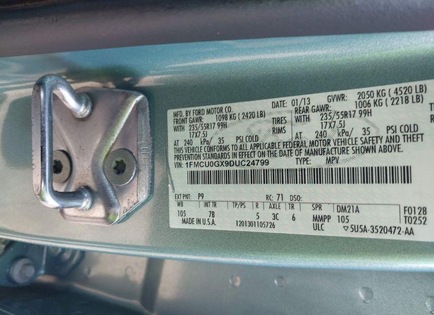 Photo 9 of 2013 Ford Escape SE (VIN 1FMCU0GX9DUC24799)