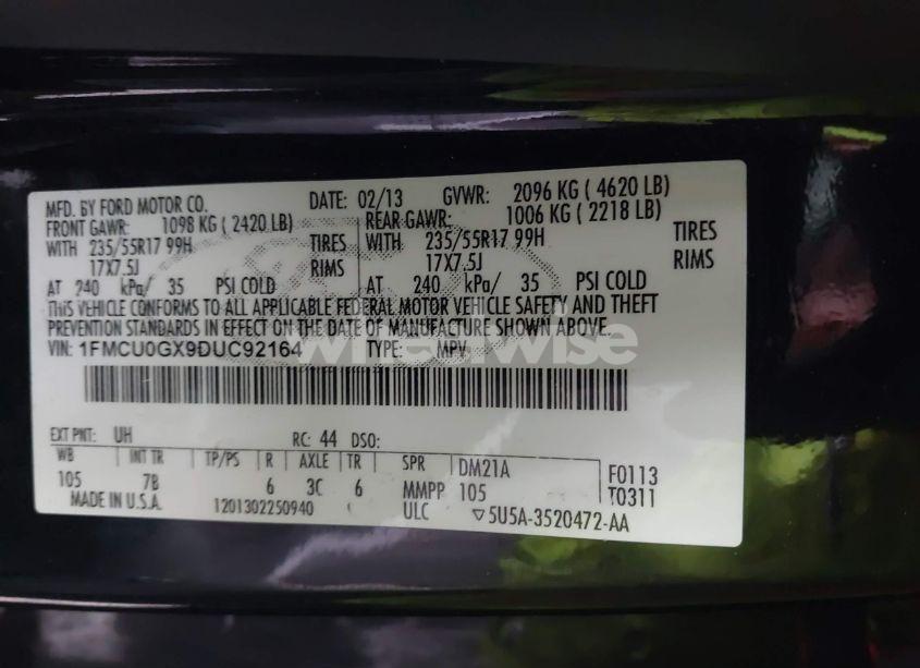 Photo 9 of 2013 Ford Escape SE (VIN 1FMCU0GX9DUC92164)