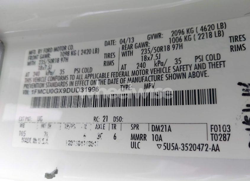 Photo 9 of 2013 Ford Escape SE (VIN 1FMCU0GX9DUD31996)