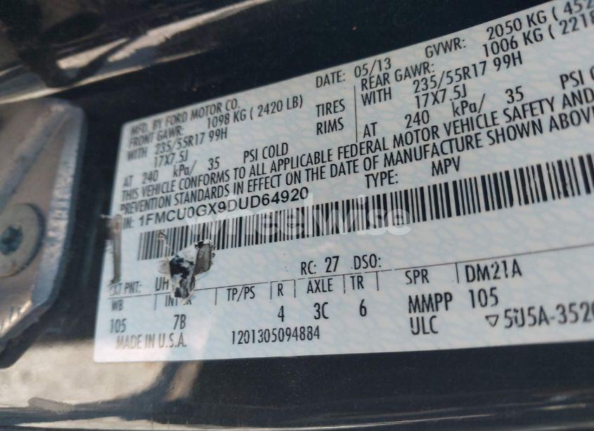 Photo 9 of 2013 Ford Escape SE (VIN 1FMCU0GX9DUD64920)