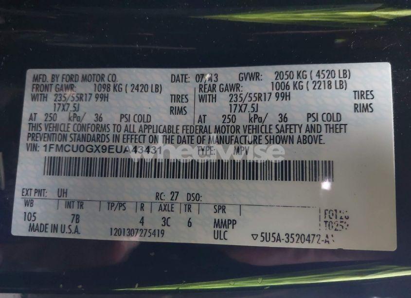 Photo 9 of 2014 Ford Escape SE (VIN 1FMCU0GX9EUA43431)