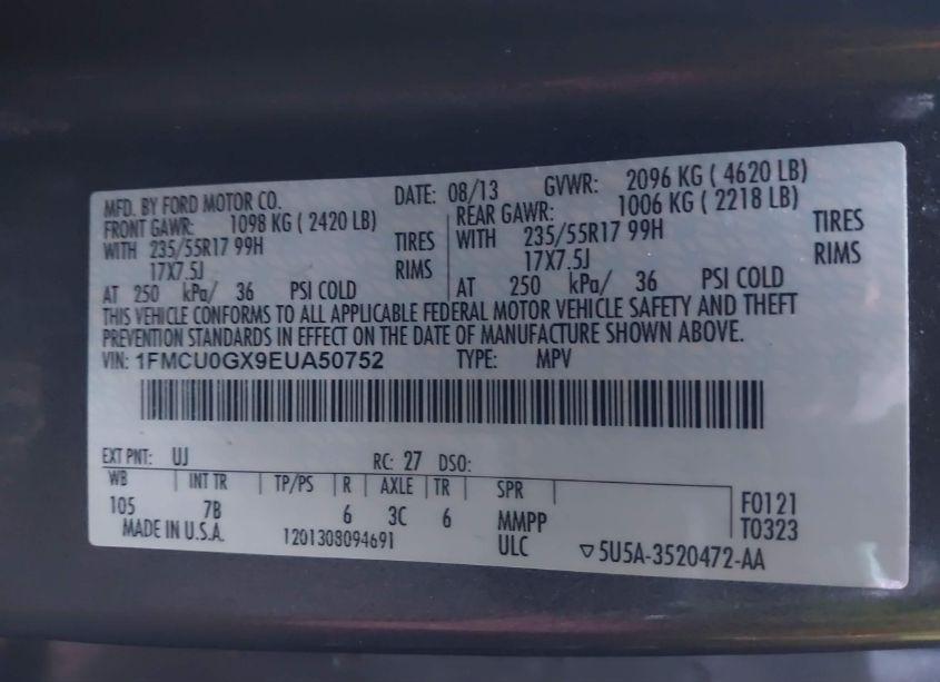 Photo 9 of 2014 Ford Escape SE (VIN 1FMCU0GX9EUA50752)
