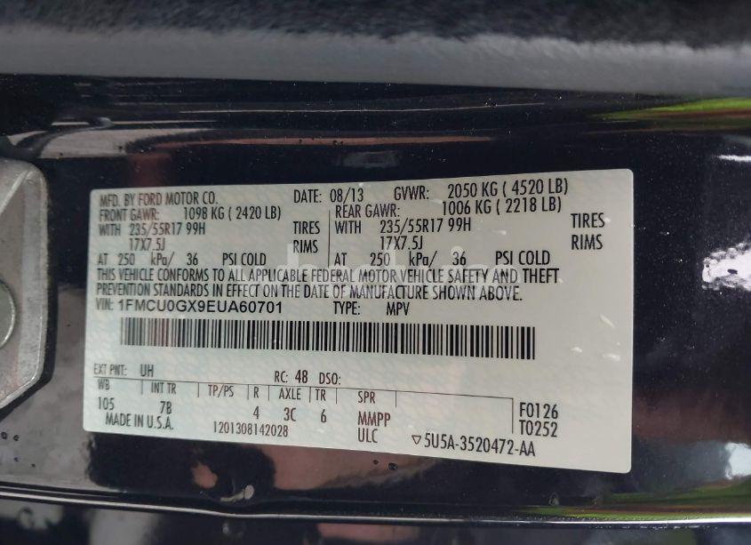 Photo 9 of 2014 Ford Escape SE (VIN 1FMCU0GX9EUA60701)