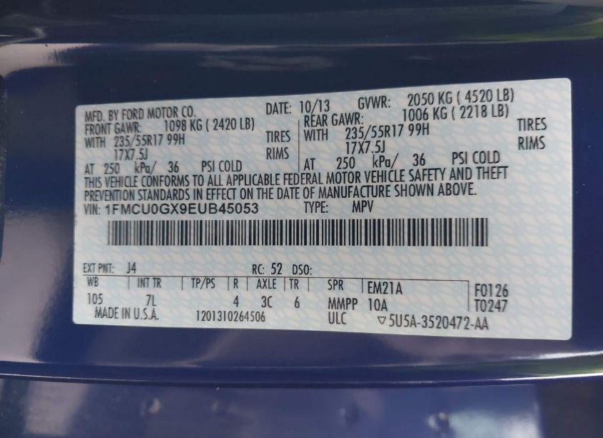 Photo 9 of 2014 Ford Escape SE (VIN 1FMCU0GX9EUB45053)