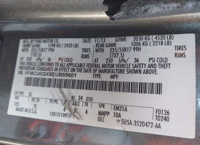 Photo 9 of 2014 Ford Escape SE (VIN 1FMCU0GX9EUB55601)