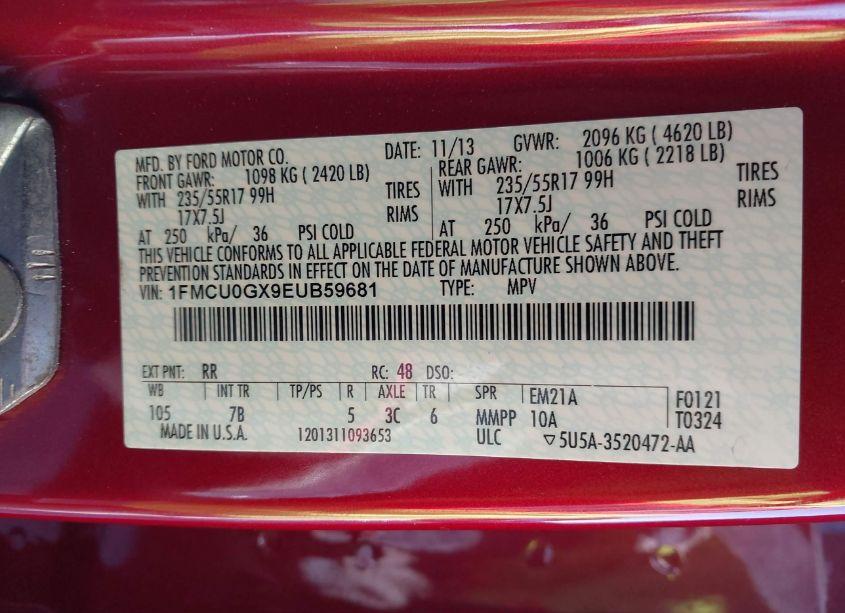 Photo 9 of 2014 Ford Escape SE (VIN 1FMCU0GX9EUB59681)