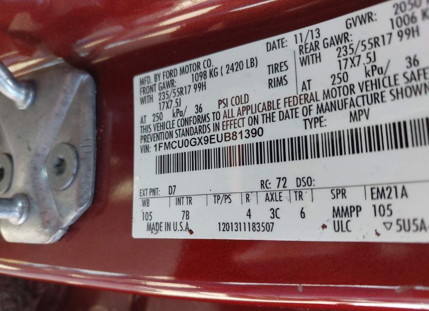 Photo 9 of 2014 Ford Escape SE (VIN 1FMCU0GX9EUB81390)