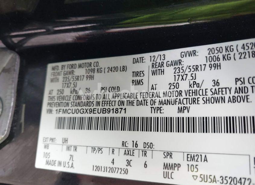 Photo 9 of 2014 Ford Escape SE (VIN 1FMCU0GX9EUB91871)