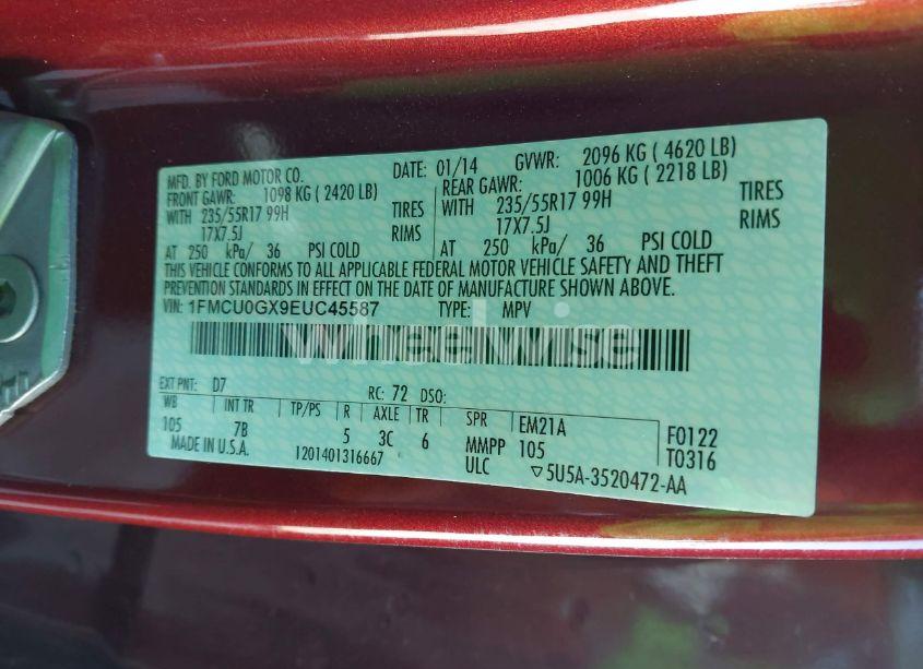 Photo 9 of 2014 Ford Escape SE (VIN 1FMCU0GX9EUC45587)