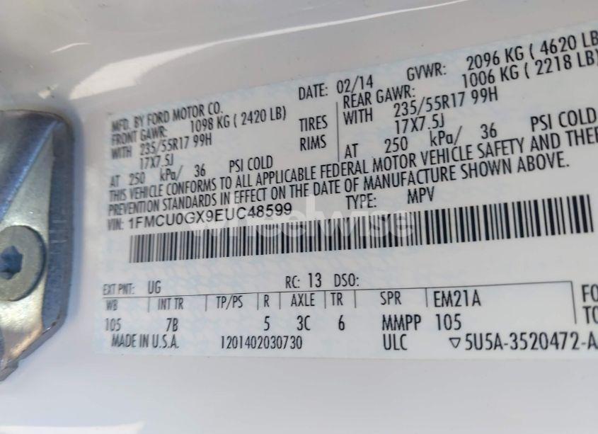 Photo 9 of 2014 Ford Escape SE (VIN 1FMCU0GX9EUC48599)