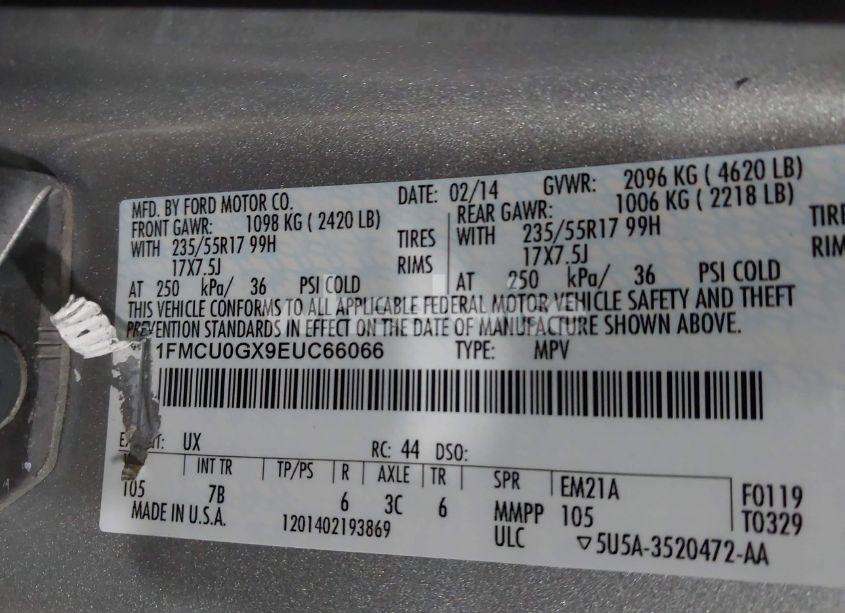 Photo 9 of 2014 Ford Escape SE (VIN 1FMCU0GX9EUC66066)