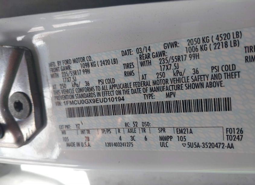 Photo 9 of 2014 Ford Escape SE (VIN 1FMCU0GX9EUD10194)