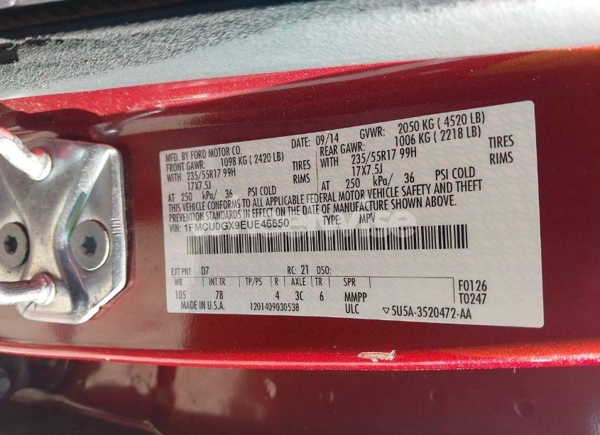 Photo 9 of 2014 Ford Escape SE (VIN 1FMCU0GX9EUE46650)