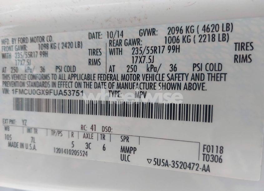 Photo 9 of 2015 Ford Escape SE (VIN 1FMCU0GX9FUA53751)