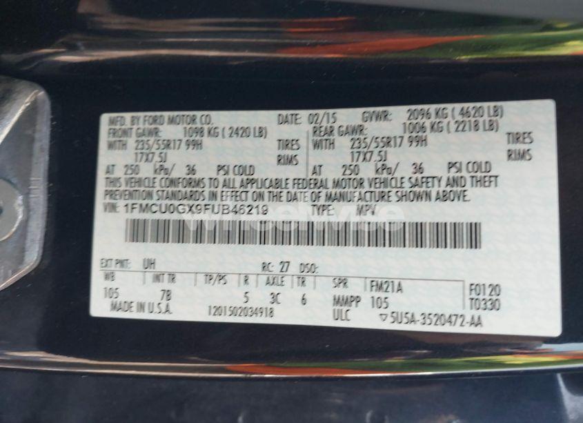 Photo 9 of 2015 Ford Escape SE (VIN 1FMCU0GX9FUB46219)