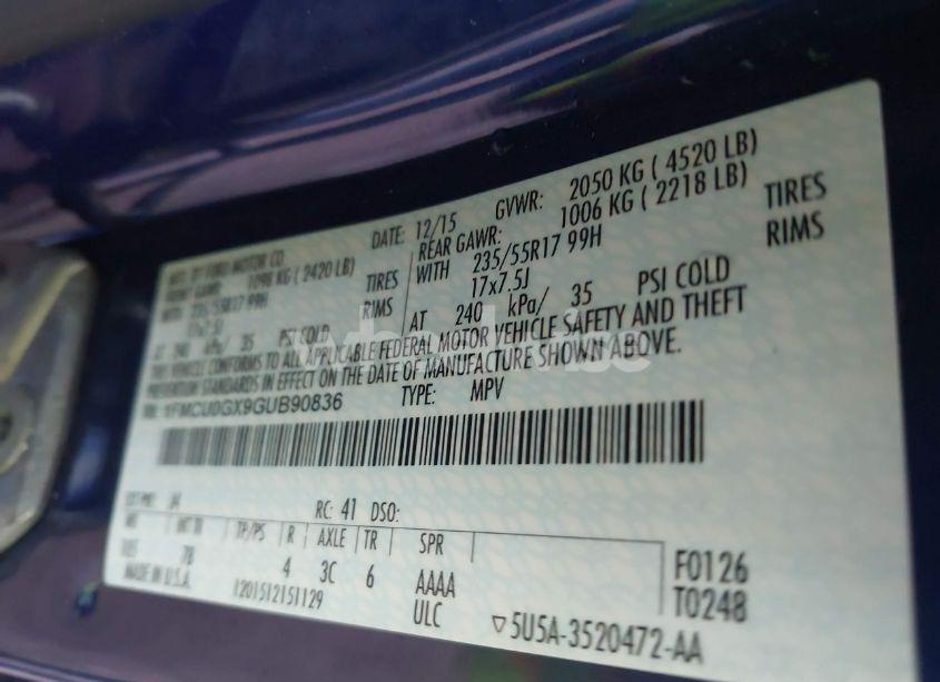 Photo 9 of 2016 Ford Escape SE (VIN 1FMCU0GX9GUB90836)