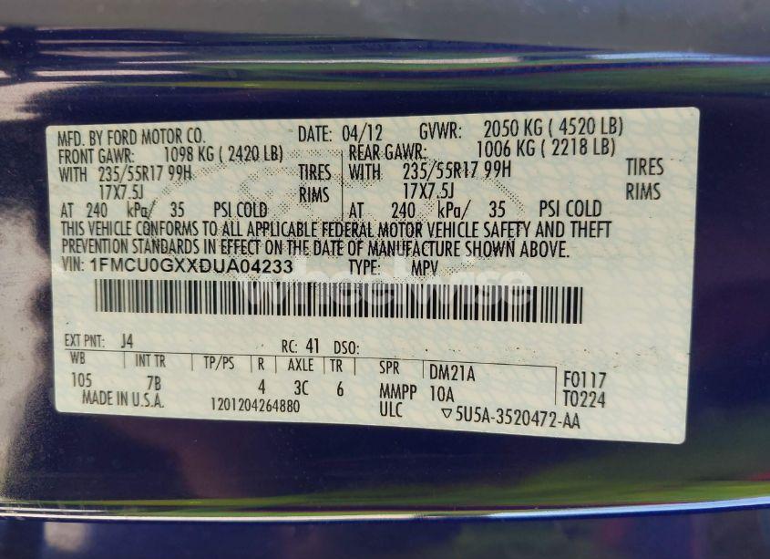 Photo 9 of 2013 Ford Escape SE (VIN 1FMCU0GXXDUA04233)