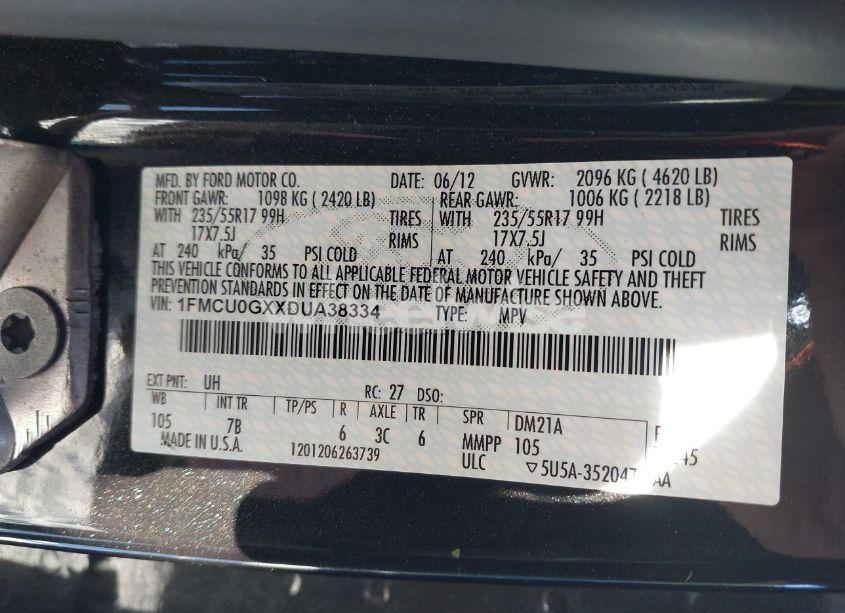 Photo 9 of 2013 Ford Escape SE (VIN 1FMCU0GXXDUA38334)