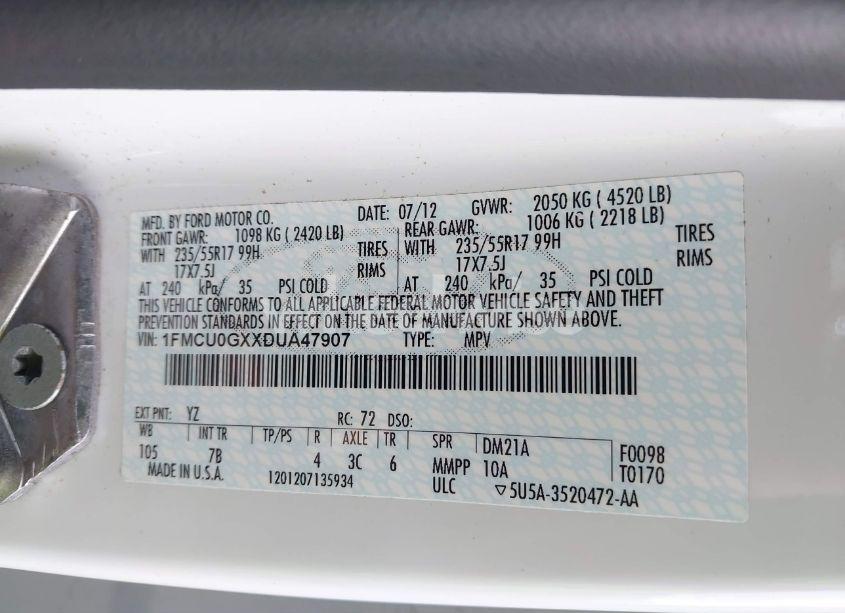 Photo 9 of 2013 Ford Escape SE (VIN 1FMCU0GXXDUA47907)