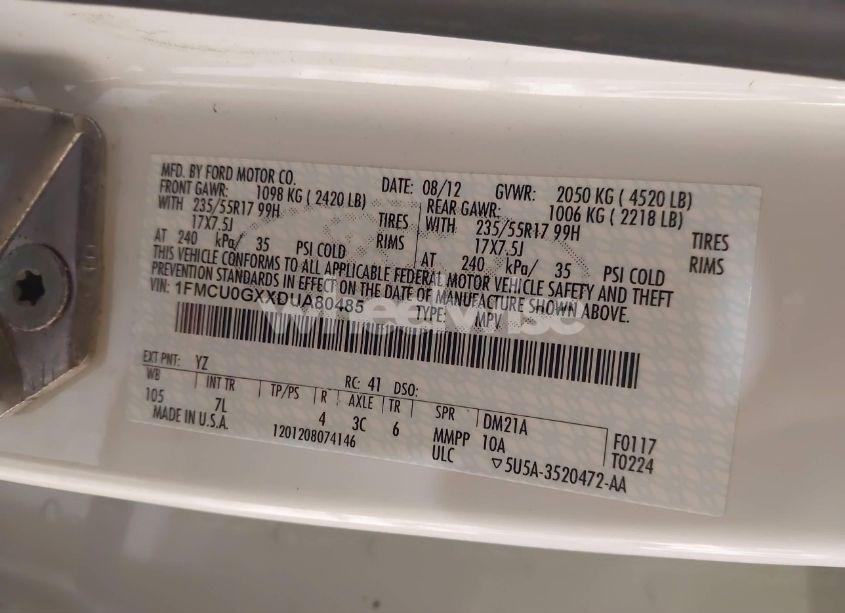 Photo 9 of 2013 Ford Escape SE (VIN 1FMCU0GXXDUA80485)