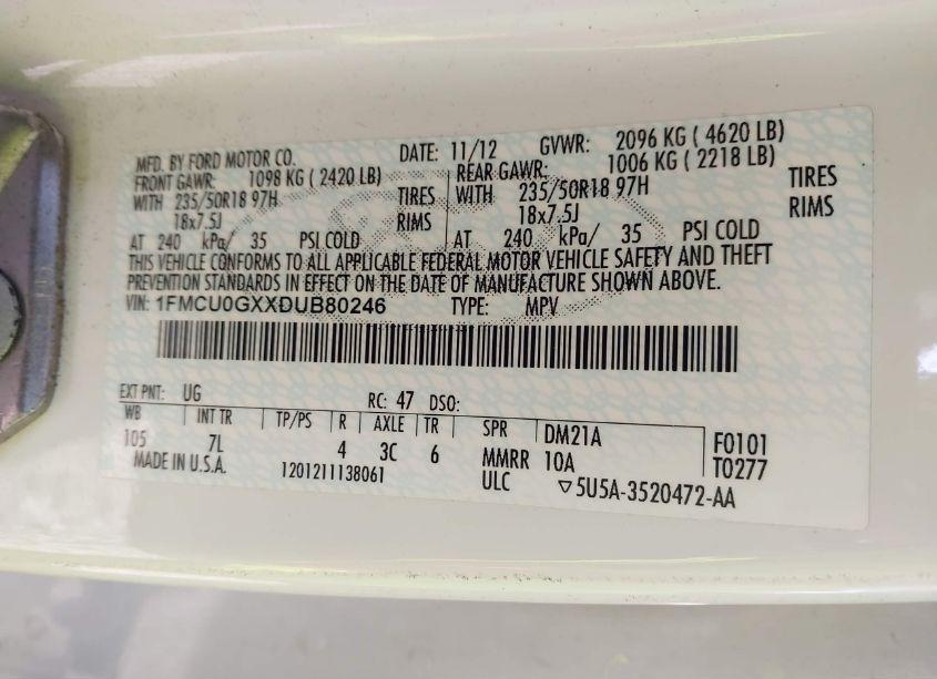 Photo 9 of 2013 Ford Escape SE (VIN 1FMCU0GXXDUB80246)